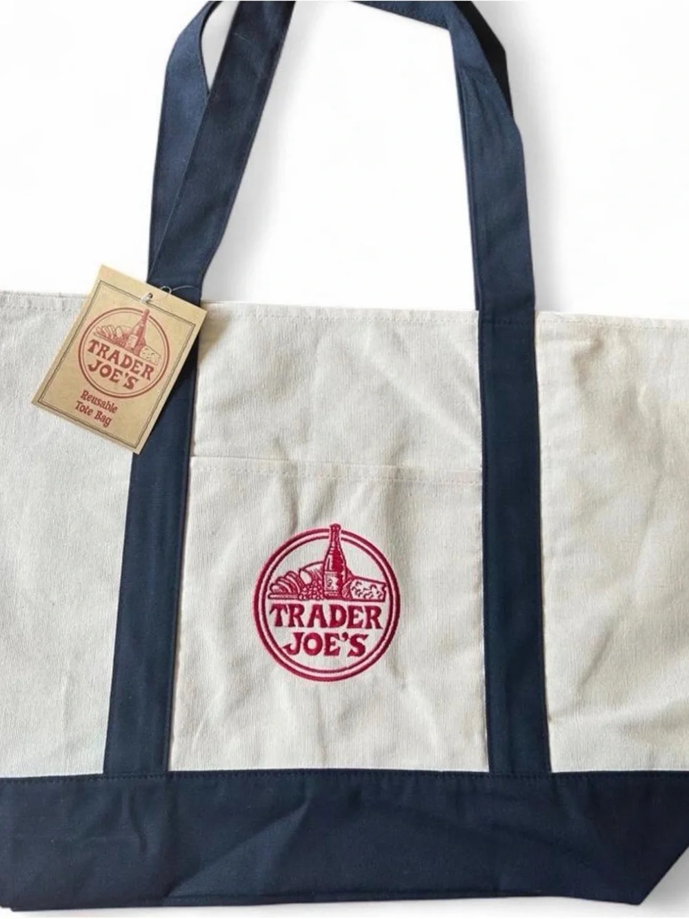 Canvas Tote Bag in Natural and Navy